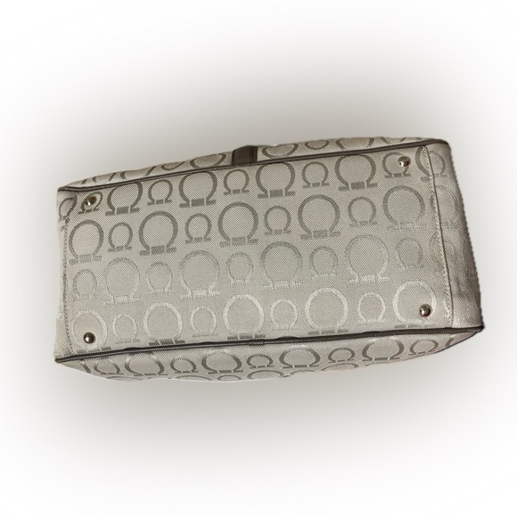 Salvatore Ferragamo AU-21 6841 Gray Signature Logo Canvas Satchel Leather - Picture 6 of 15